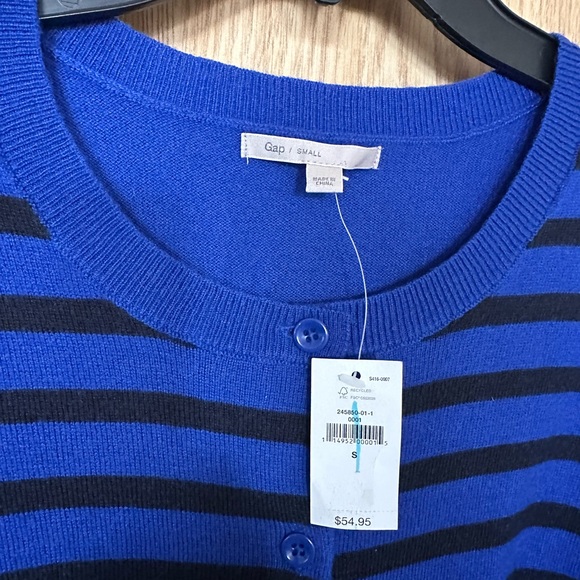 New Gap Blue/Black Stripe Sequins Button Up Knot Cardigan Seeater Women’s S - Picture 3 of 6